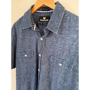 Buttercloth Mens Icy Cotton Blue Slim Fit Short Sleeve Button Down Shirt XL